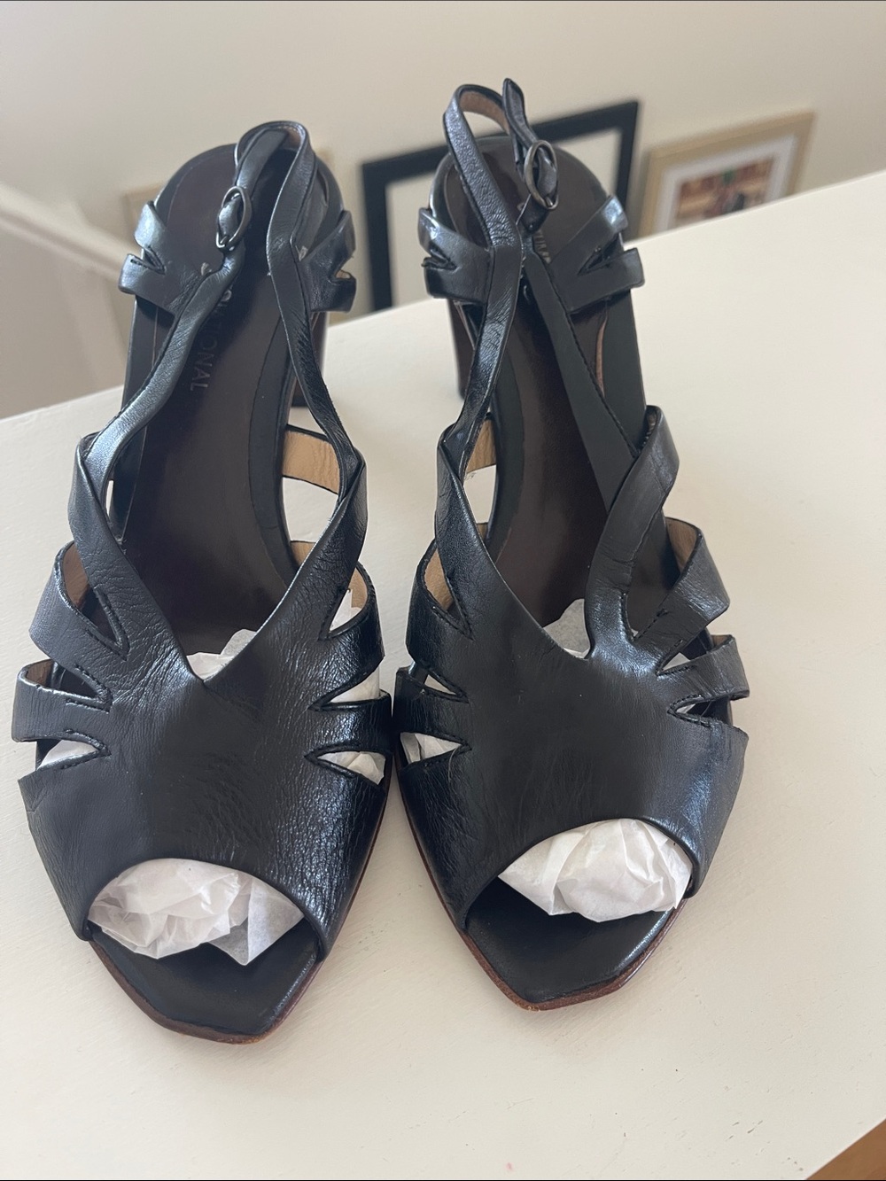 CNC Costume National Black Leather Cutout Peep-Toe Sandals